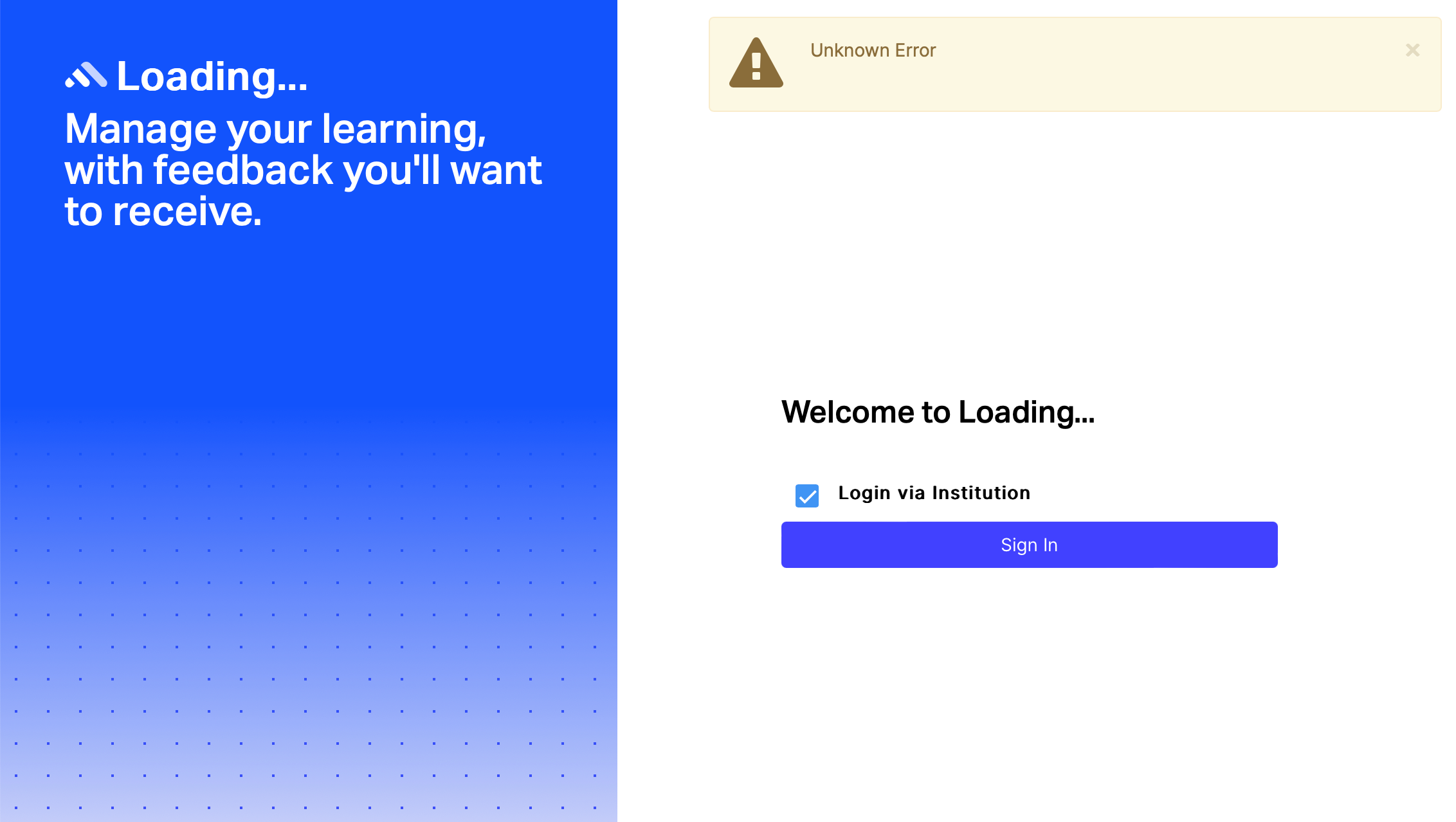 Incorrect sign in page
